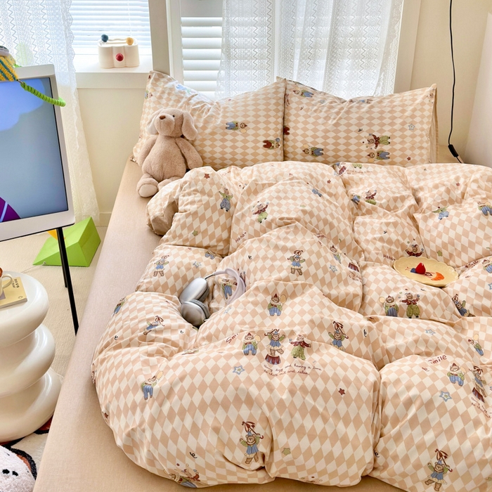 91家纺网 家纺一手货源 找家纺 （买家秀爆款花型长期款不断货）A类母婴级13372纯棉四件套40支全棉四件套学生三件套宿舍萌趣卡通 马戏团