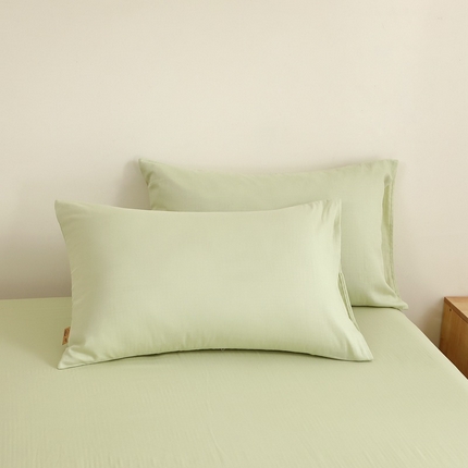 91家纺网 家纺一手货源 找家纺 晶缦家纺 2025新款纯棉纯色全棉双层纱系列单枕套 觅琳-浅春绿