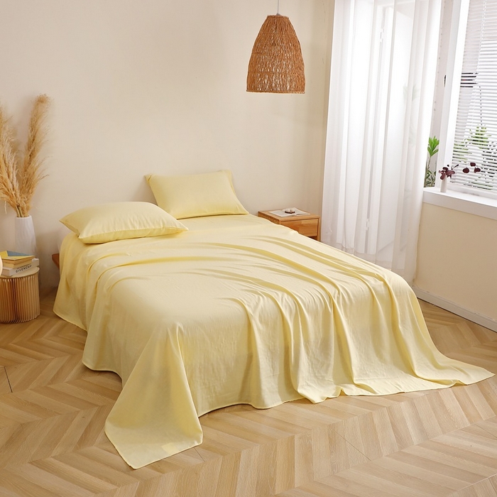 91家纺网 家纺一手货源 找家纺 晶缦家纺 2025新款纯棉纯色全棉双层纱系列单床单 觅琳-浅蜜黄