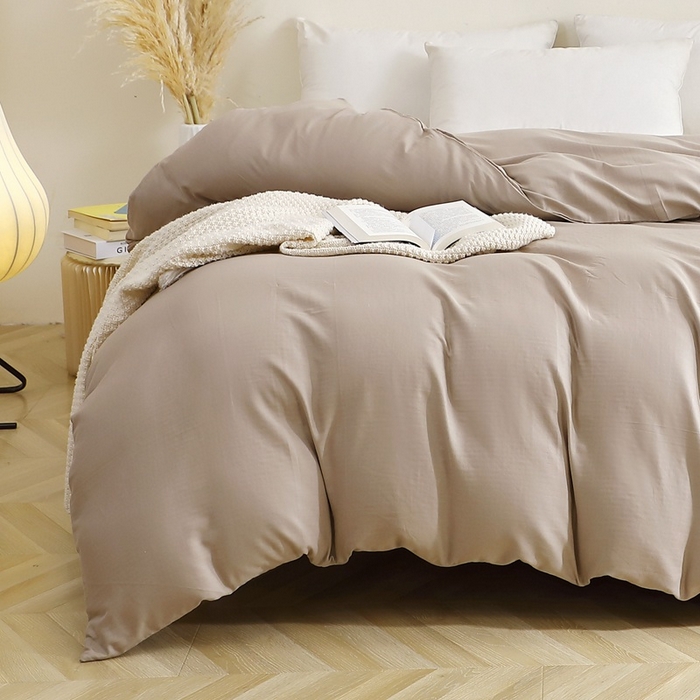 91家纺网 家纺一手货源 找家纺 晶缦家纺 2025新款纯棉纯色全棉双层纱系列单被套 觅琳-浅卡其