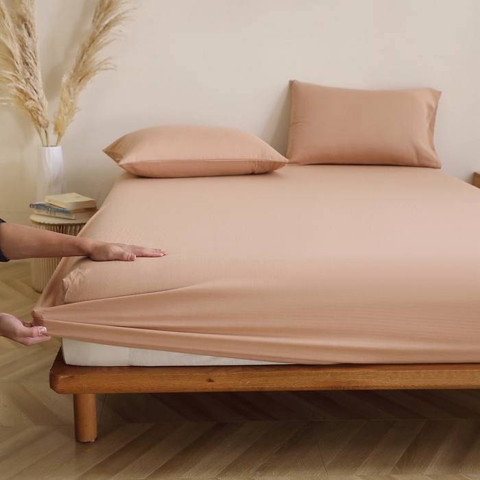 91家纺网 家纺一手货源 找家纺 晶缦家纺 2025新款纯棉纯色全棉双层纱系列单床笠 觅琳-朱颜酡