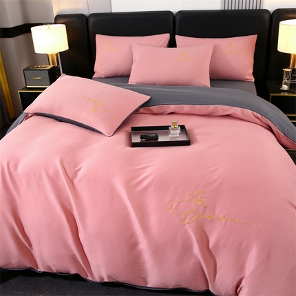 91家纺网 家纺一手货源 找家纺 （总）（买家秀 爆款花色不断货）A类母婴级纯棉磨毛四件套磨毛刺绣四件套全棉磨毛四件套纯色双拼四件套-四件套