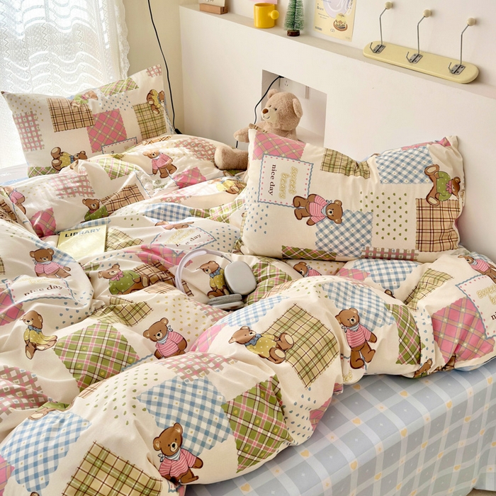 91家纺网 家纺一手货源 找家纺 （买家秀爆款花型长期款不断货）A类母婴级13372纯棉四件套40支全棉四件套学生三件套宿舍萌趣卡通 伯格小熊