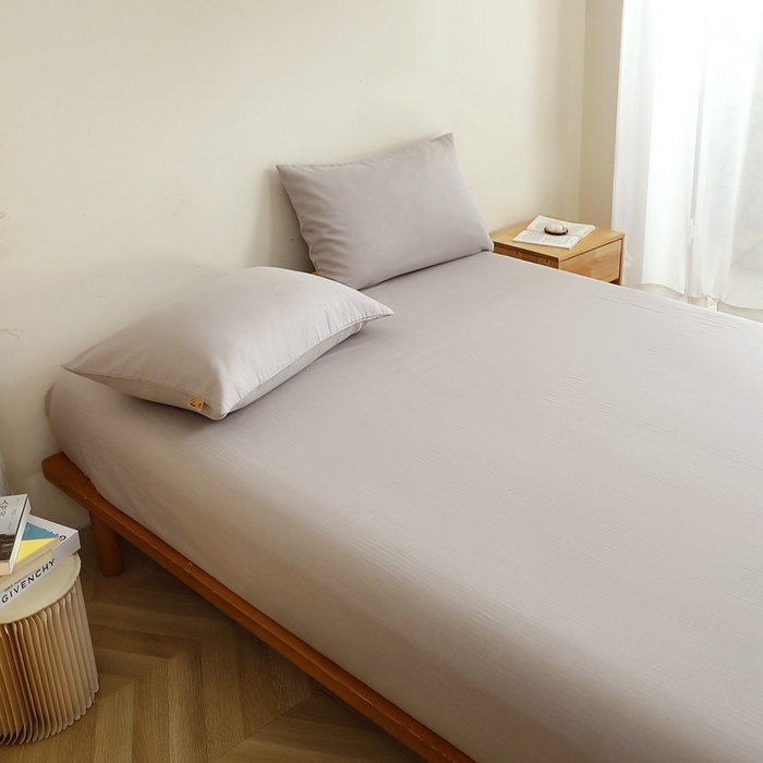 91家纺网 家纺一手货源 找家纺 晶缦家纺 2025新款纯棉纯色全棉双层纱系列单床笠 觅琳-暖藕灰