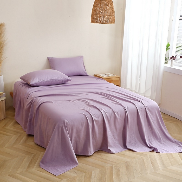 91家纺网 家纺一手货源 找家纺 晶缦家纺 2025新款纯棉纯色全棉双层纱系列单床单 觅琳-木槿紫