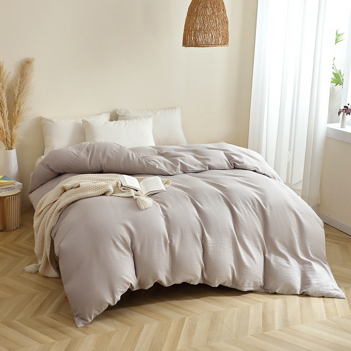 91家纺网 家纺一手货源 找家纺 晶缦家纺 2025新款纯棉纯色全棉双层纱系列单被套 觅琳-暖藕灰