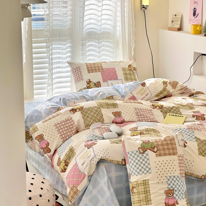 91家纺网 家纺一手货源 找家纺 （买家秀爆款花型长期款不断货）A类母婴级13372纯棉四件套40支全棉四件套学生三件套宿舍萌趣卡通 伯格小熊