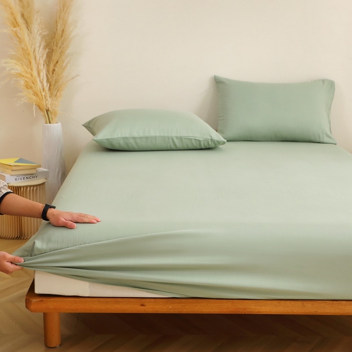 91家纺网 家纺一手货源 找家纺 晶缦家纺 2025新款纯棉纯色全棉双层纱系列单床笠 觅琳-嫩荷绿