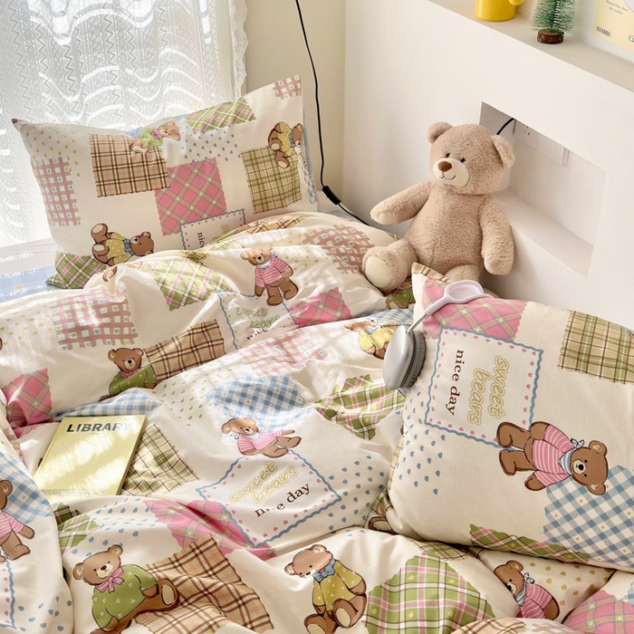 91家纺网 家纺一手货源 找家纺 （买家秀爆款花型长期款不断货）A类母婴级13372纯棉四件套40支全棉四件套学生三件套宿舍萌趣卡通 伯格小熊