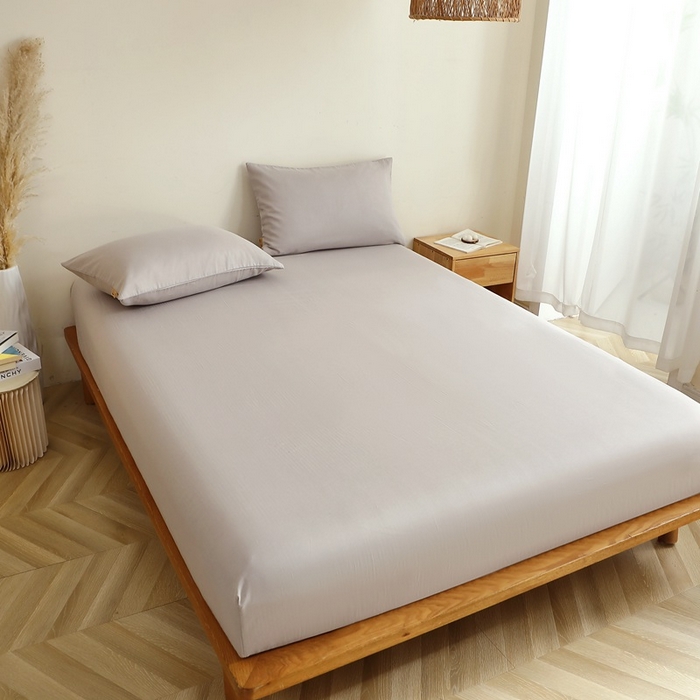 91家纺网 家纺一手货源 找家纺 晶缦家纺 2025新款纯棉纯色全棉双层纱系列单床笠 觅琳-暖藕灰