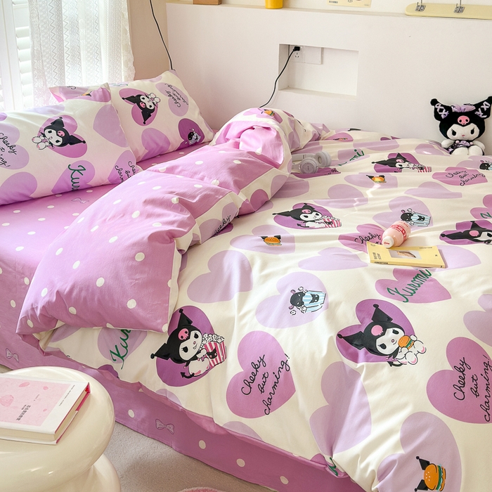 91家纺网 家纺一手货源 找家纺 （买家秀爆款花型长期款不断货）A类母婴级13372纯棉四件套40支全棉四件套学生三件套宿舍萌趣卡通 贪吃库洛米