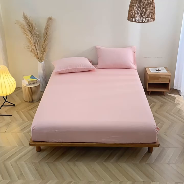 91家纺网 家纺一手货源 找家纺 晶缦家纺 2025新款纯棉纯色全棉双层纱系列单床笠 觅琳-暮云粉