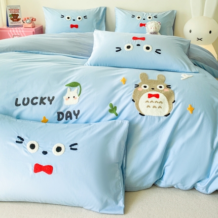 91家纺网 家纺一手货源 找家纺 （买家秀）（爆款花型长期款不断货）A类全棉贴布绣四件套绣花四件套毛巾绣四件套毛巾绣三件套卡通 幸运猫