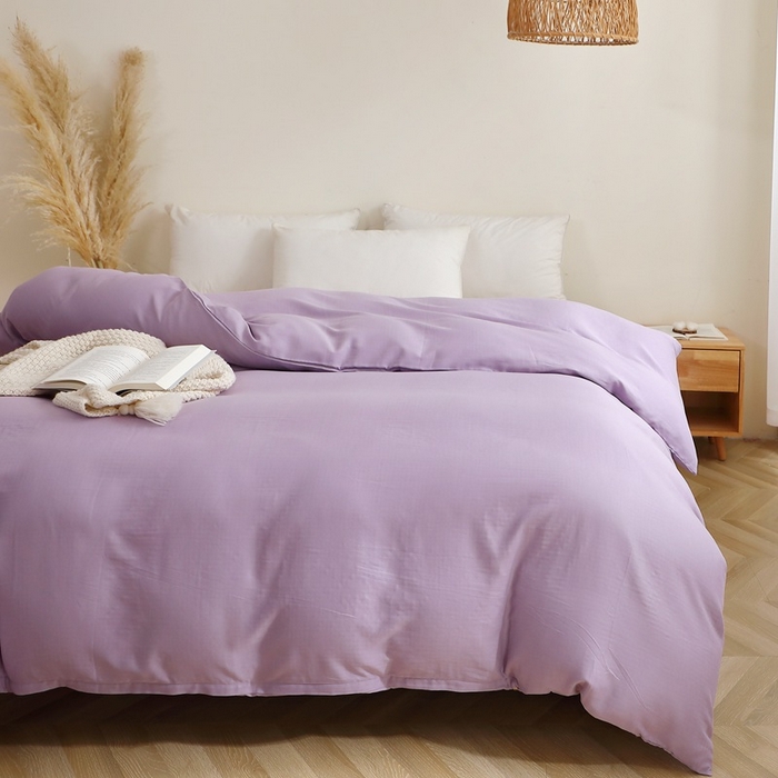91家纺网 家纺一手货源 找家纺 晶缦家纺 2025新款纯棉纯色全棉双层纱系列单被套 觅琳-木槿紫