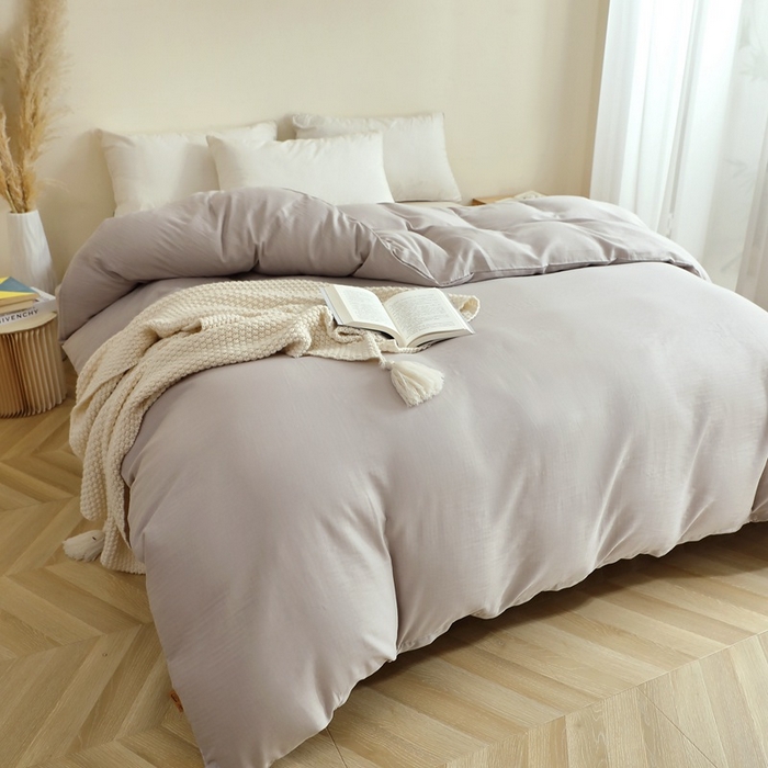 91家纺网 家纺一手货源 找家纺 晶缦家纺 2025新款纯棉纯色全棉双层纱系列单被套 觅琳-暖藕灰
