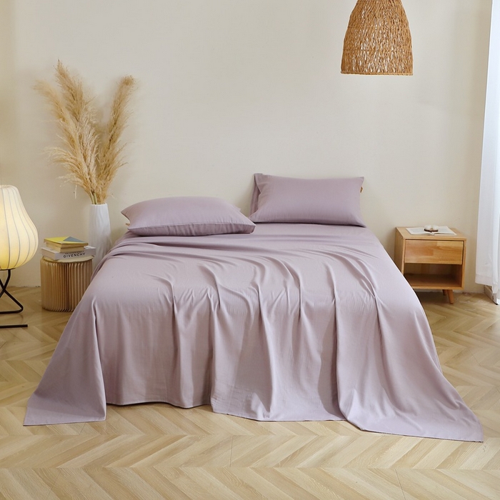 91家纺网 家纺一手货源 找家纺 晶缦家纺 2025新款纯棉纯色全棉双层纱系列单床单 觅琳-浅藤紫