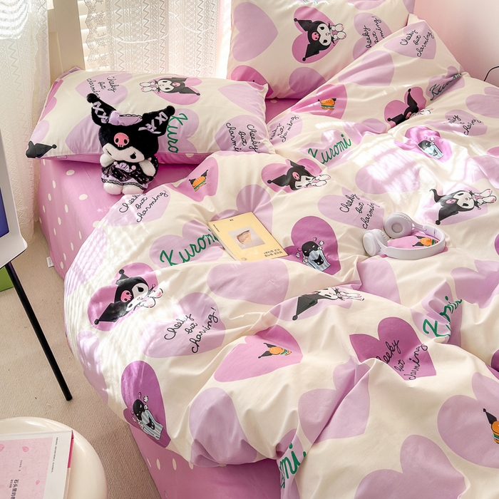 91家纺网 家纺一手货源 找家纺 （买家秀爆款花型长期款不断货）A类母婴级13372纯棉四件套40支全棉四件套学生三件套宿舍萌趣卡通 贪吃库洛米