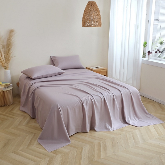 91家纺网 家纺一手货源 找家纺 晶缦家纺 2025新款纯棉纯色全棉双层纱系列单床单 觅琳-浅藤紫