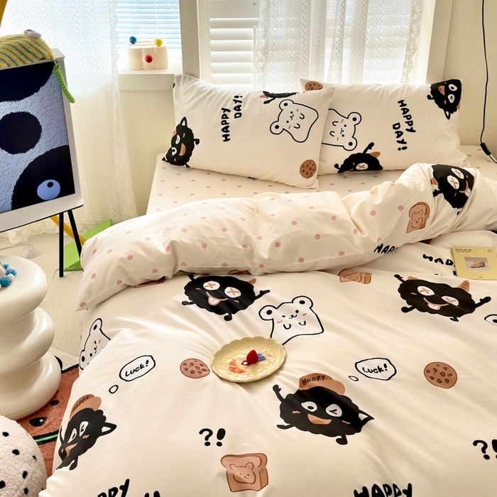 91家纺网 家纺一手货源 找家纺 （买家秀爆款花型长期款不断货）A类母婴级13372纯棉四件套40支全棉四件套学生三件套宿舍萌趣卡通 萌物星球