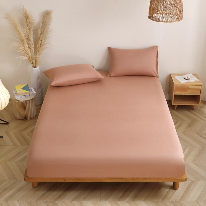 91家纺网 家纺一手货源 找家纺 晶缦家纺 2025新款纯棉纯色全棉双层纱系列单床笠 觅琳-赭石棕