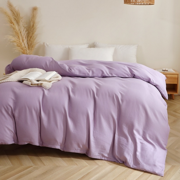 91家纺网 家纺一手货源 找家纺 晶缦家纺 2025新款纯棉纯色全棉双层纱系列单被套 觅琳-木槿紫