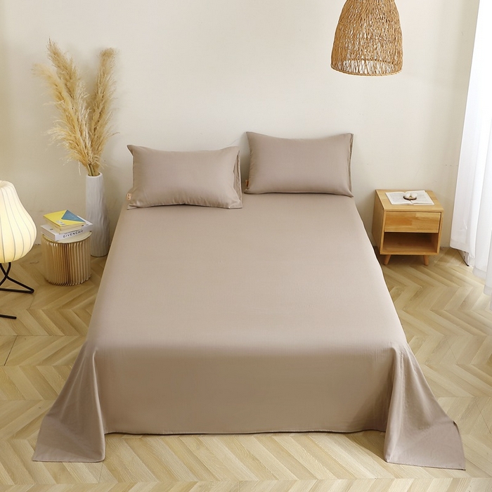 91家纺网 家纺一手货源 找家纺 晶缦家纺 2025新款纯棉纯色全棉双层纱系列单床单 觅琳-浅卡其