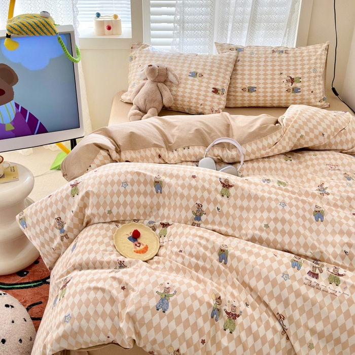 91家纺网 家纺一手货源 找家纺 （买家秀爆款花型长期款不断货）A类母婴级13372纯棉四件套40支全棉四件套学生三件套宿舍萌趣卡通 马戏团