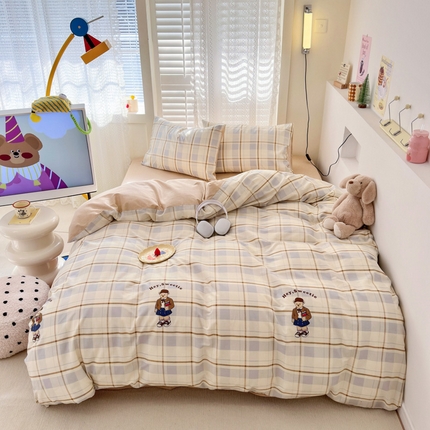 （买家秀爆款花型长期款不断货）A类母婴级13372纯棉四件套40支全棉四件套学生三件套宿舍萌趣卡通 博士小熊