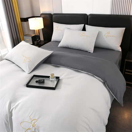 91家纺网 家纺一手货源 找家纺 （总）（买家秀 爆款花色不断货）A类母婴级纯棉磨毛四件套磨毛刺绣四件套全棉磨毛四件套纯色双拼四件套-四件套