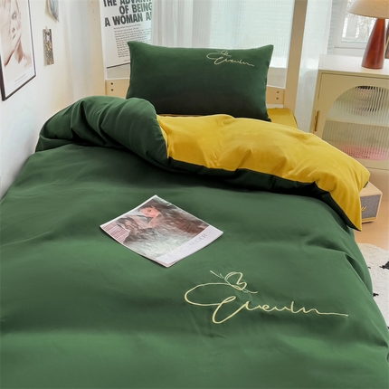 91家纺网 家纺一手货源 找家纺 （总）（买家秀 爆款花色不断货）A类母婴级纯棉磨毛四件套磨毛刺绣四件套全棉磨毛四件套纯色双拼四件套-三件套