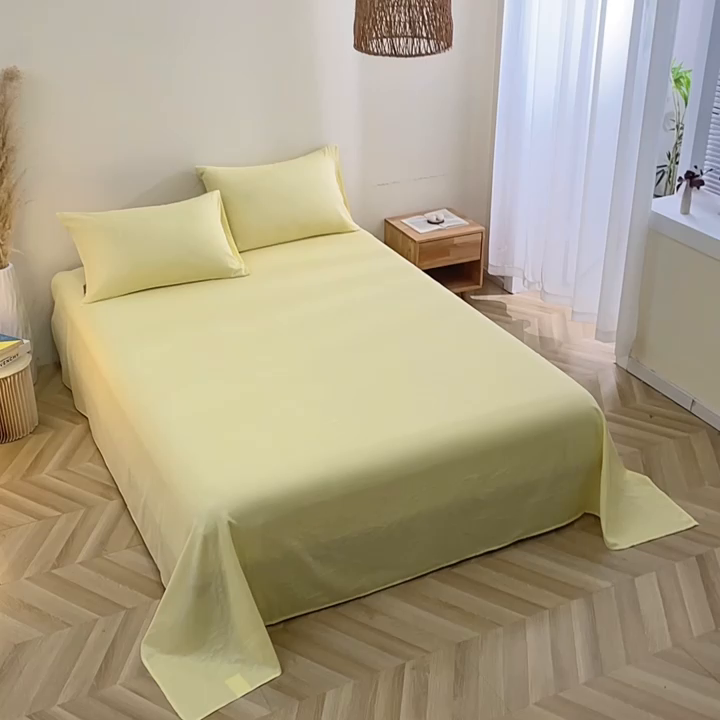 91家纺网 家纺一手货源 找家纺 晶缦家纺 2025新款纯棉纯色全棉双层纱系列单床单 觅琳-浅蜜黄