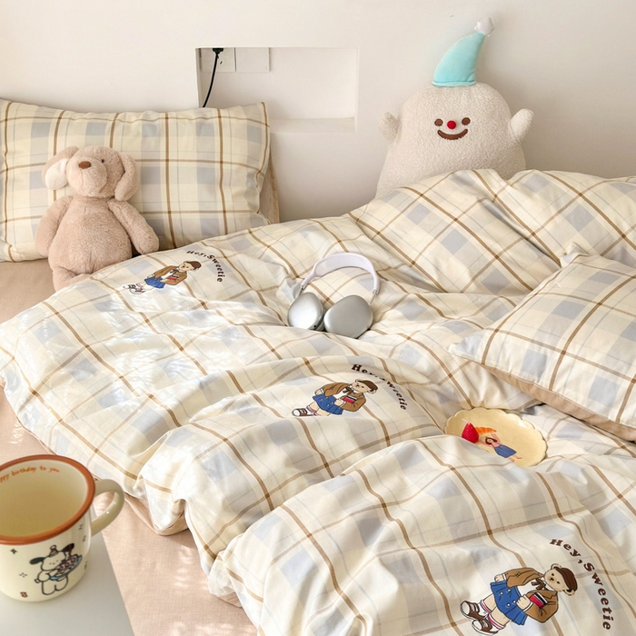 91家纺网 家纺一手货源 找家纺 （买家秀爆款花型长期款不断货）A类母婴级13372纯棉四件套40支全棉四件套学生三件套宿舍萌趣卡通 博士小熊