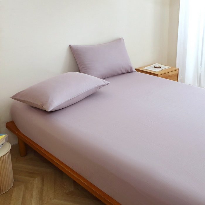 91家纺网 家纺一手货源 找家纺 晶缦家纺 2025新款纯棉纯色全棉双层纱系列单床笠 觅琳-浅藤紫