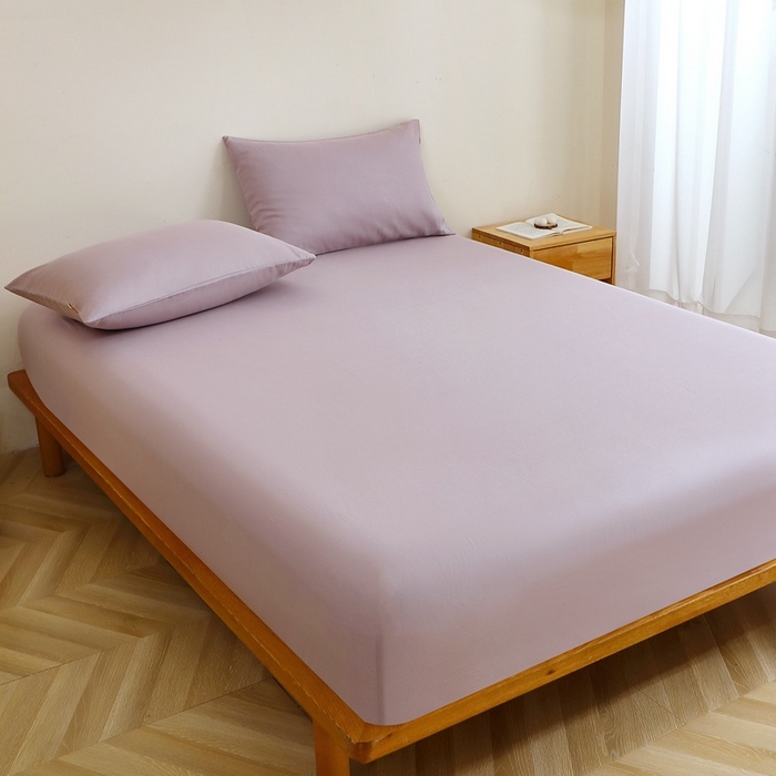 91家纺网 家纺一手货源 找家纺 晶缦家纺 2025新款纯棉纯色全棉双层纱系列单床笠 觅琳-浅藤紫