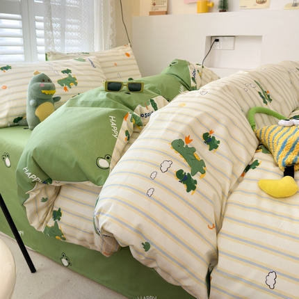 91家纺网 家纺一手货源 找家纺 （买家秀爆款花型长期款不断货）A类母婴级13372纯棉四件套40支全棉四件套学生三件套宿舍萌趣卡通 小火龙