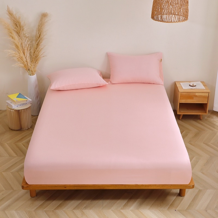 91家纺网 家纺一手货源 找家纺 晶缦家纺 2025新款纯棉纯色全棉双层纱系列单床笠 觅琳-暮云粉