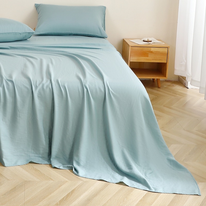 91家纺网 家纺一手货源 找家纺 晶缦家纺 2025新款纯棉纯色全棉双层纱系列单床单 觅琳-桃青蓝