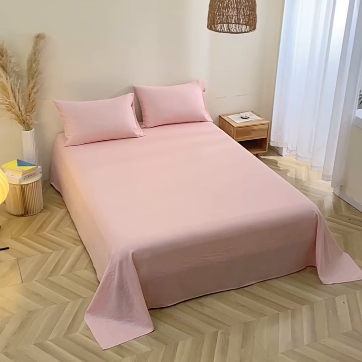 91家纺网 家纺一手货源 找家纺 晶缦家纺 2025新款纯棉纯色全棉双层纱系列单床单 觅琳-暮云粉