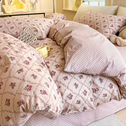 91家纺网 家纺一手货源 找家纺 （买家秀爆款花型长期款不断货）A类母婴级13372纯棉四件套40支全棉四件套学生三件套花卉简约小清新 玲瑶【100%棉面料 亲肤可裸睡】