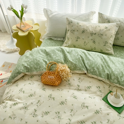 91家纺网 家纺一手货源 找家纺 （买家秀爆款花型长期款不断货）A类母婴级13372纯棉四件套40支全棉四件套学生三件套花卉简约小清新 茶艺师【100%棉面料 亲肤可裸睡】