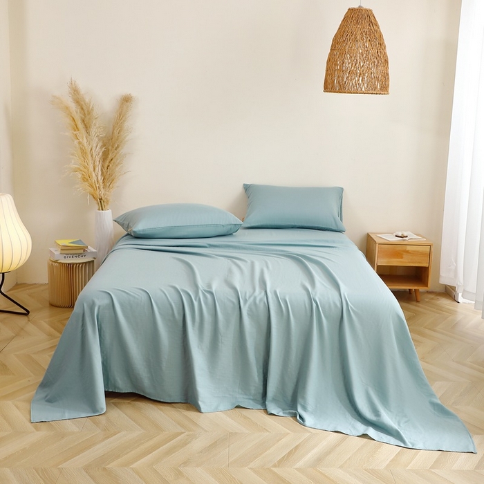 91家纺网 家纺一手货源 找家纺 晶缦家纺 2025新款纯棉纯色全棉双层纱系列单床单 觅琳-桃青蓝