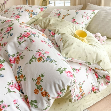 91家纺网 家纺一手货源 找家纺 （买家秀爆款花型长期款不断货）A类母婴级13372纯棉四件套40支全棉四件套学生三件套花卉简约小清新 琪琪子【100%棉面料 亲肤可裸睡】
