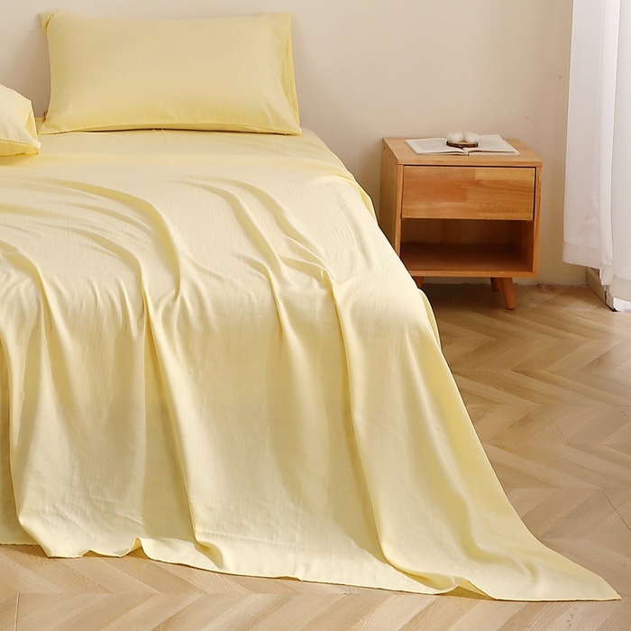 91家纺网 家纺一手货源 找家纺 晶缦家纺 2025新款纯棉纯色全棉双层纱系列单床单 觅琳-浅蜜黄