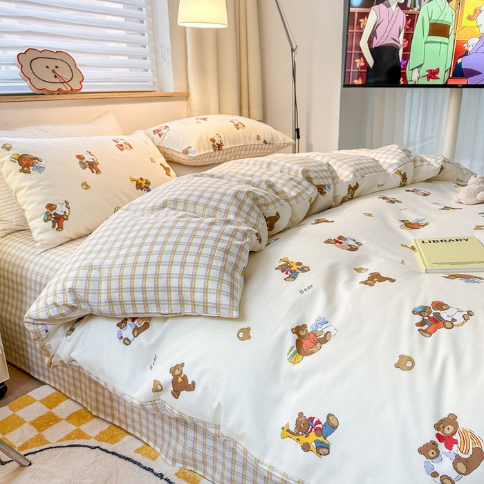 91家纺网 家纺一手货源 找家纺 （买家秀爆款花型长期款不断货）A类母婴级13372纯棉四件套40支全棉四件套学生三件套宿舍萌趣卡通 乖乖熊