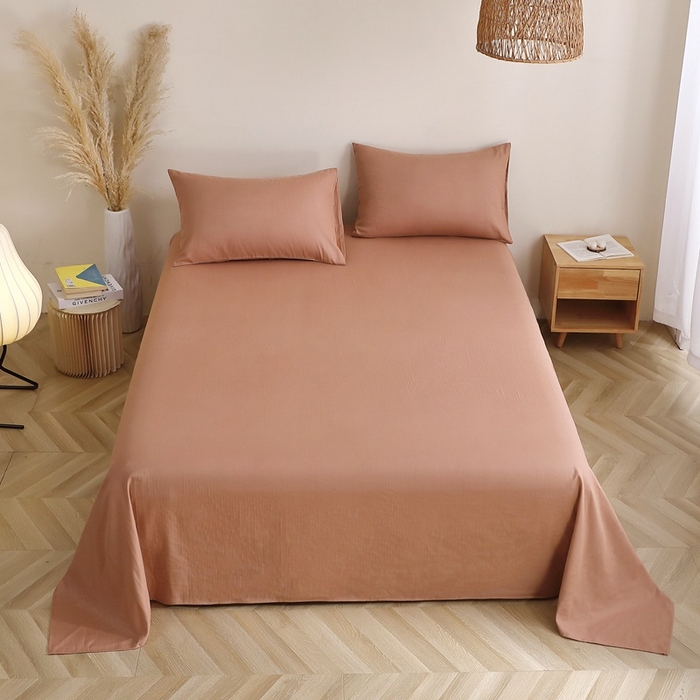 91家纺网 家纺一手货源 找家纺 晶缦家纺 2025新款纯棉纯色全棉双层纱系列单床单 觅琳-赭石棕