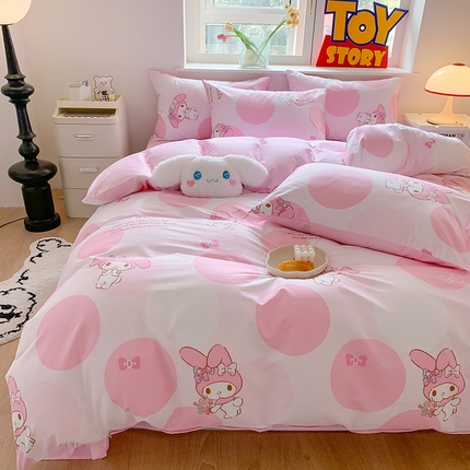 91家纺网 家纺一手货源 找家纺 （总）（买家秀 爆款花型 不断货）正版三丽鸥四件套库咯米13372纯棉全棉四件套儿童三件套学生宿舍三件套