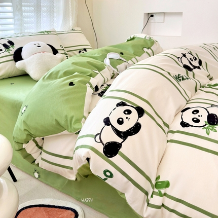91家纺网 家纺一手货源 找家纺 （买家秀爆款花型长期款不断货）A类母婴级13372纯棉四件套40支全棉四件套学生三件套宿舍萌趣卡通 趴趴熊