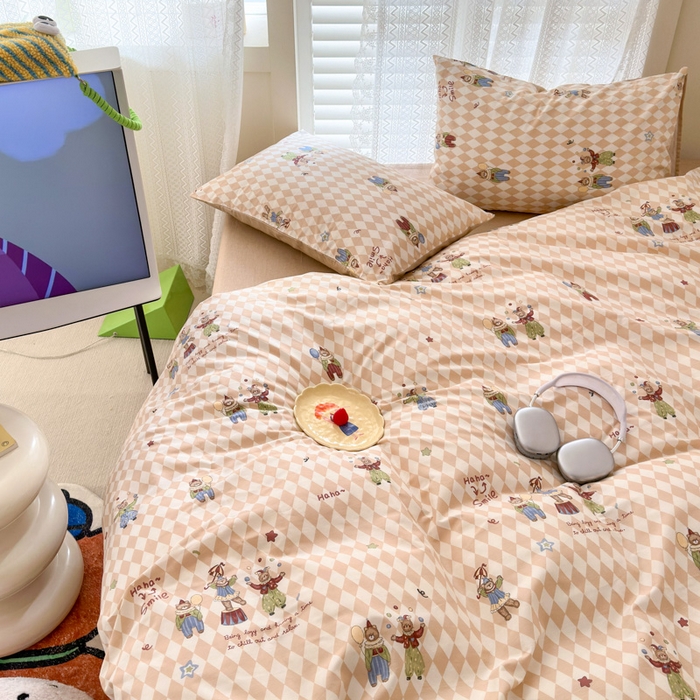 91家纺网 家纺一手货源 找家纺 （买家秀爆款花型长期款不断货）A类母婴级13372纯棉四件套40支全棉四件套学生三件套宿舍萌趣卡通 马戏团