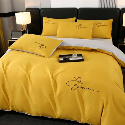 91家纺网 家纺一手货源 找家纺 （总）（买家秀 爆款花色不断货）A类母婴级纯棉磨毛四件套磨毛刺绣四件套全棉磨毛四件套纯色双拼四件套-四件套