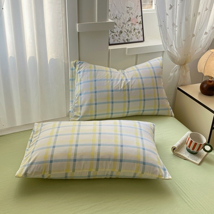 91家纺网 家纺一手货源 找家纺 （总）芷凡家纺 2025新款水洗棉印花纯色格子条纹单枕套